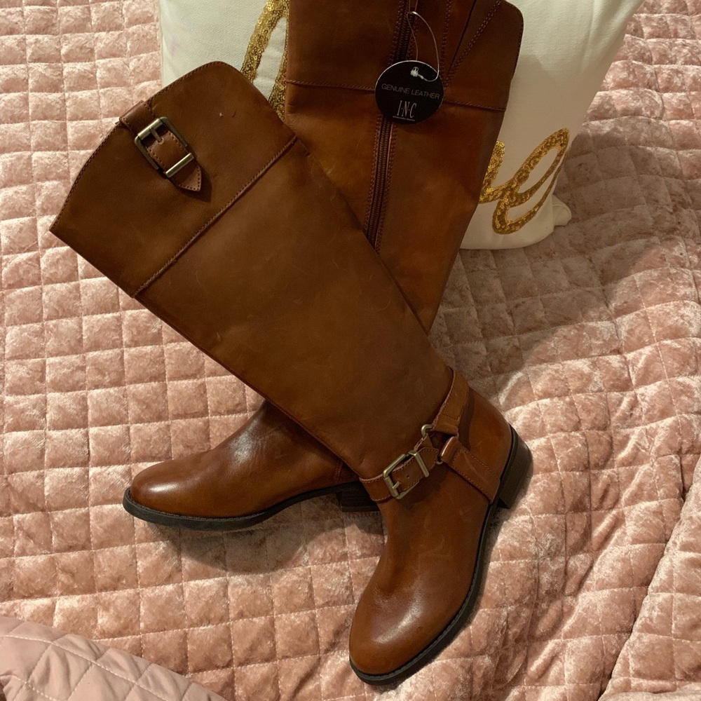 INC 
Womens fedee Leather Almond Knee Boots